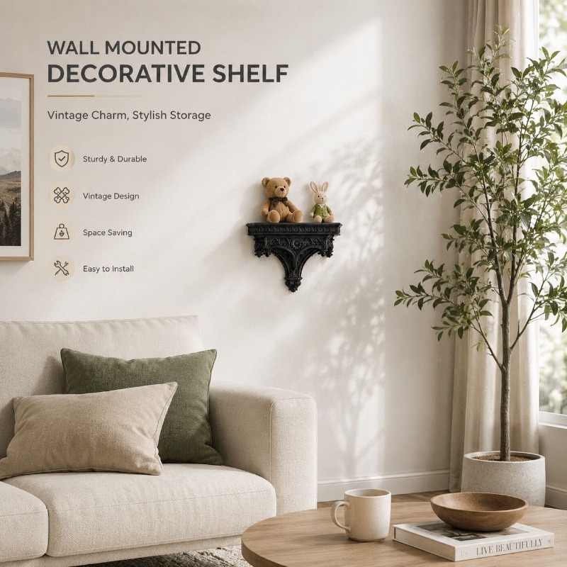 Floating Shelves - Vintage Avrupa Oymalı Duvar Rafı Reçine