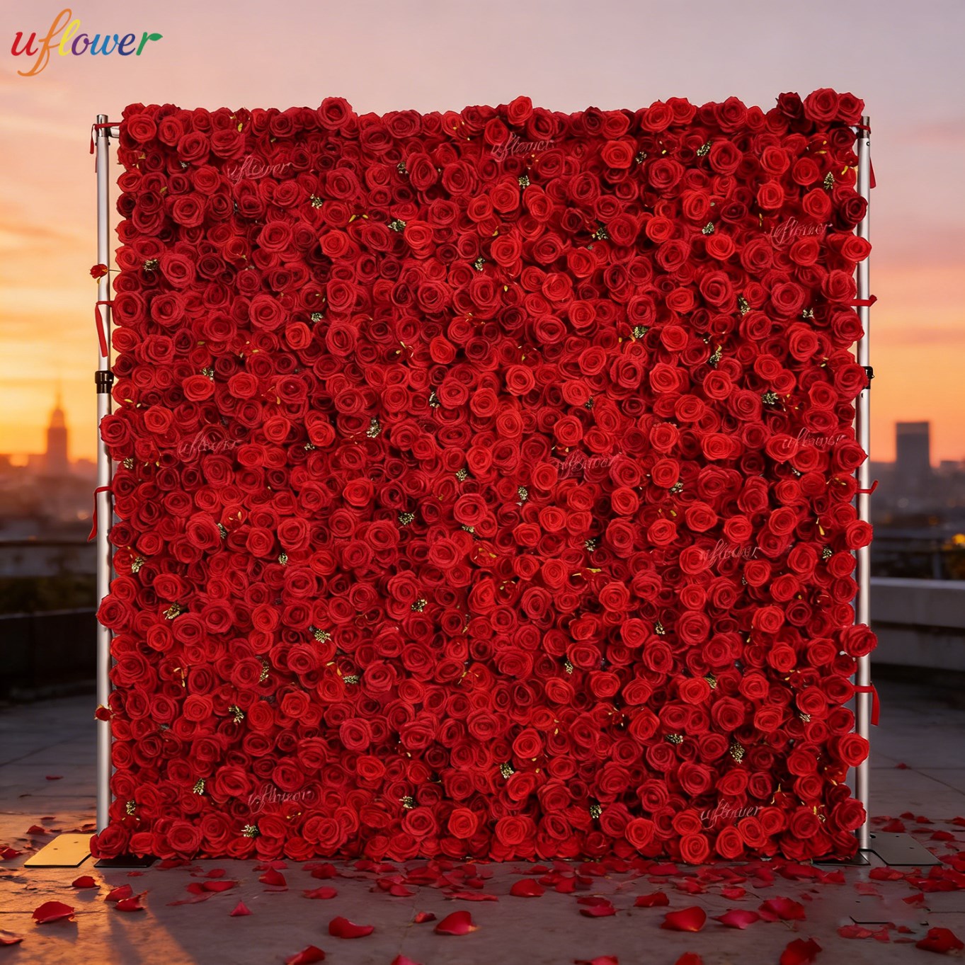 Home Decor Event - Uflower Kırmızı Gül Yapay Çiçek Duvarı