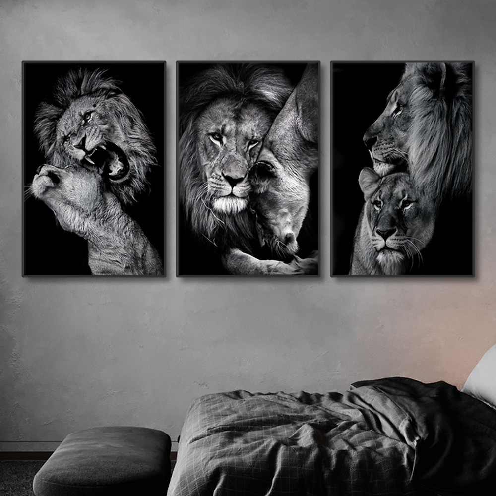 Home Decor Ikea - 3 adet Modern aslan aile tuval