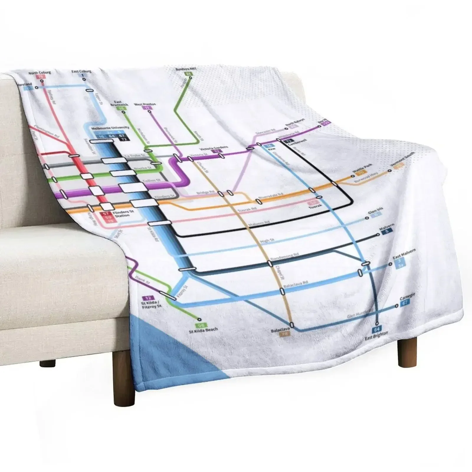 Home Decor Melbourne - Melbourne Tram Rüzgarlık Şemalı Dekoratif Battaniye,