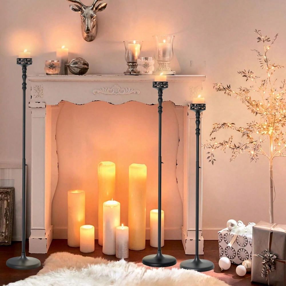 Home Decor Event - Ayarlanabilir Metal Konik Mumluklar, Vintage Siyah