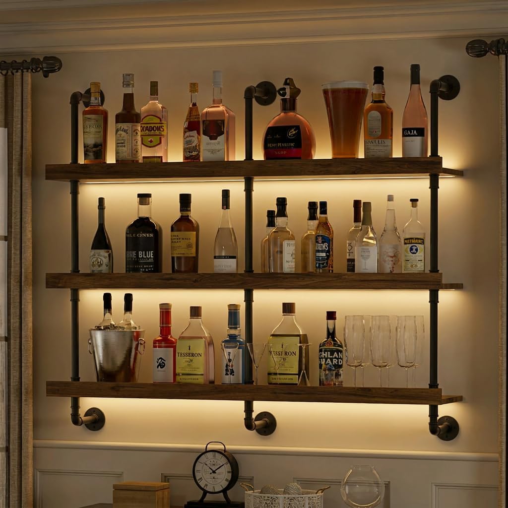 Floating Shelves - Duvara Monte LED Işıklı Üç Katmanlı