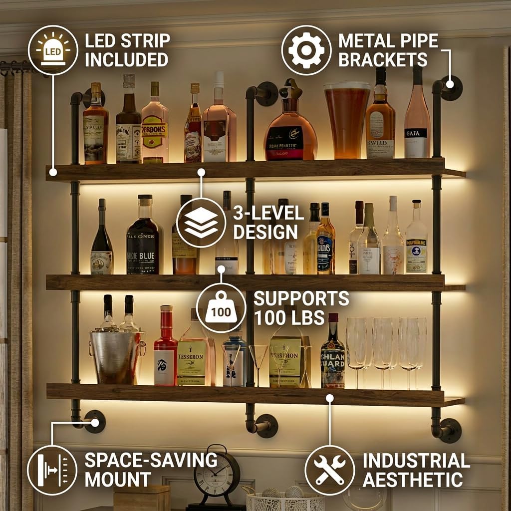 Duvara Monte LED Işıklı Üç Kat - Floating Shelves incelemesi ve fiyatı