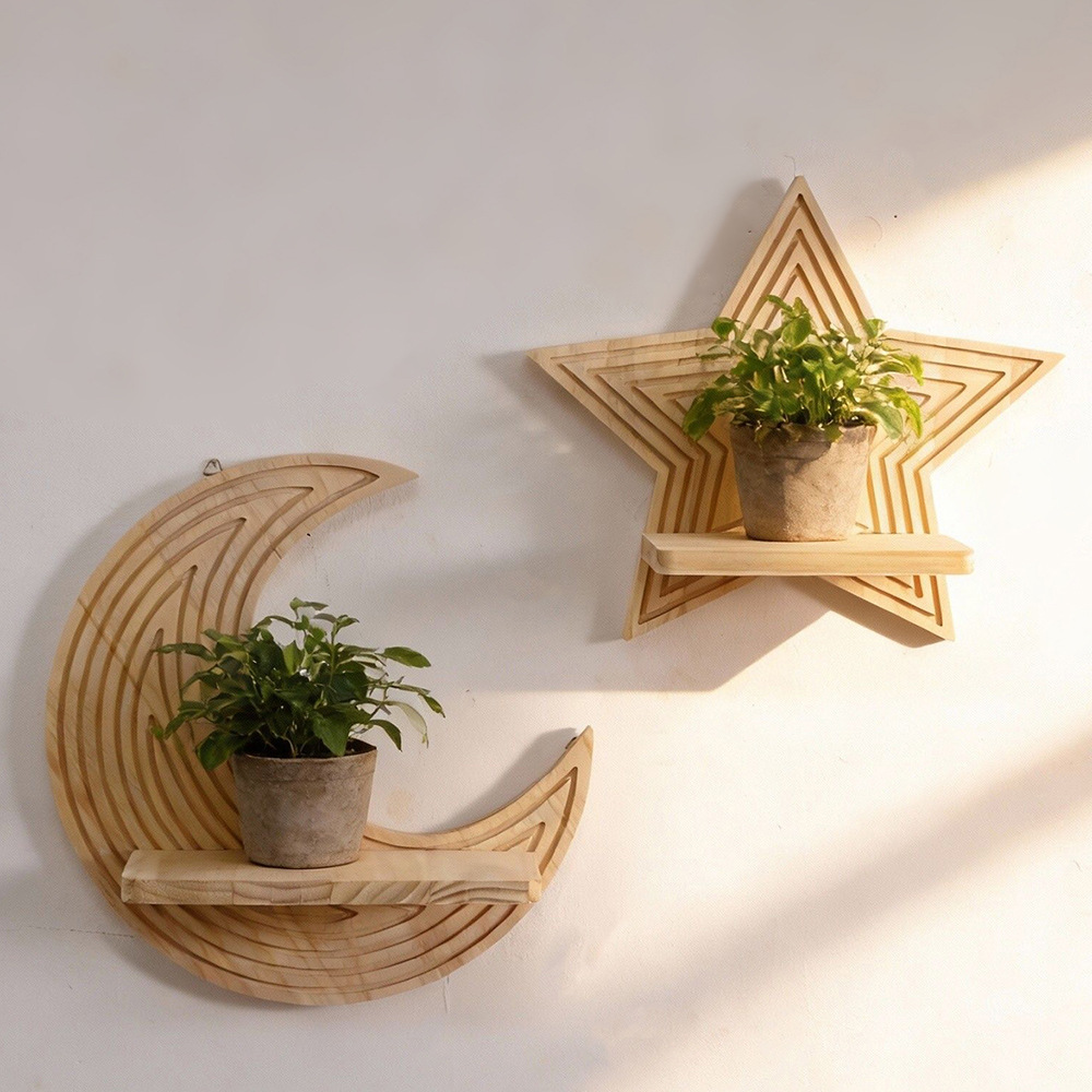 Ay Yıldız Şeklinde Ahşap Yüzer - Floating Shelves incelemesi ve fiyatı