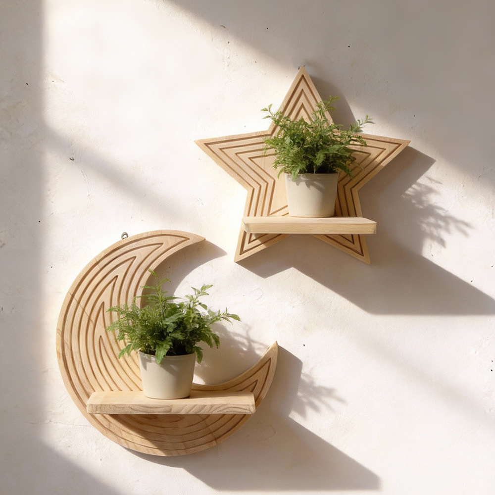 Ay Yıldız Şeklinde Ahşap Yüzer - Floating Shelves incelemesi ve fiyatı