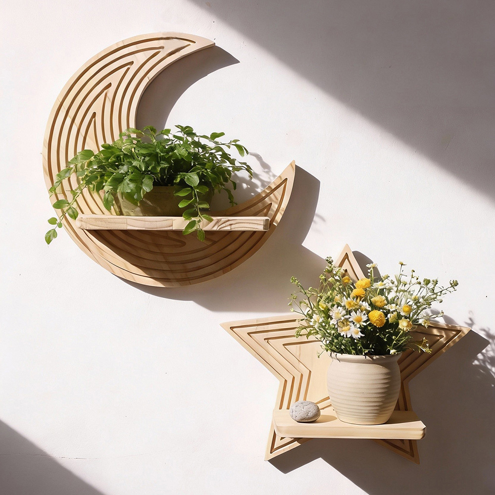 Ay Yıldız Şeklinde Ahşap Yüzer - Floating Shelves incelemesi ve fiyatı